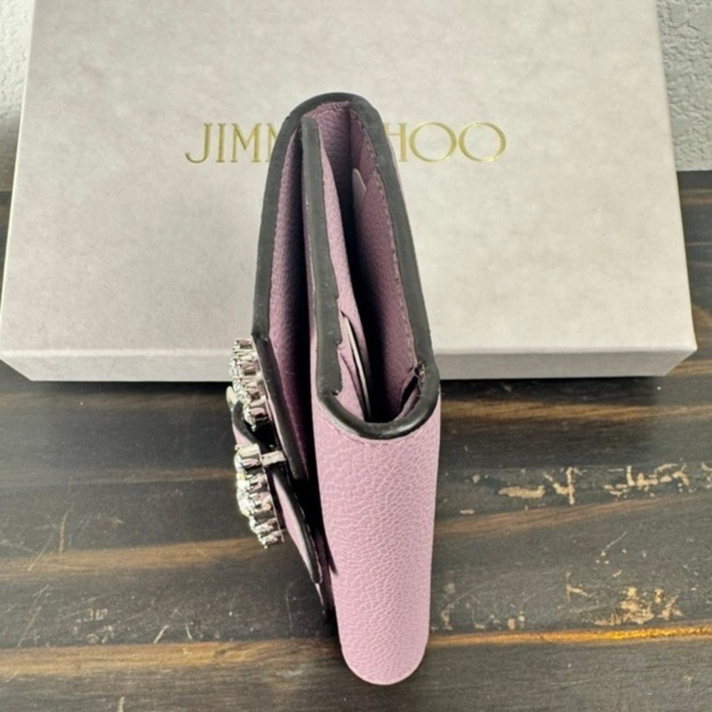 Jimmy Choo Cheri Cosmos Pink Leather Wallet with Crystal Buckle - Picture 6 of 10